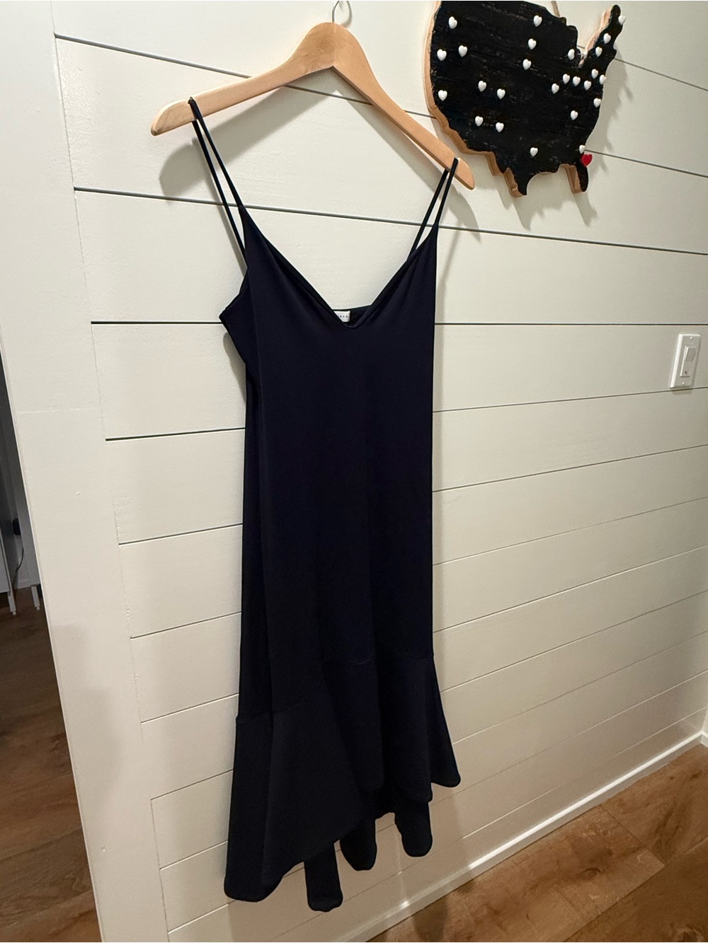 Susan Monaco Navy Flounce High Con Strap Dress